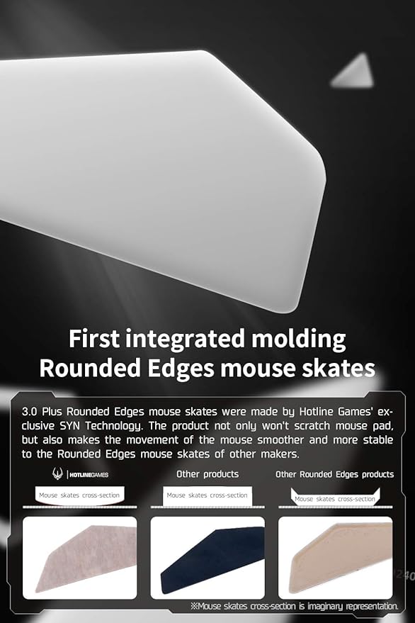 HOTLINEGAMES 2Sets 3.0 Plus Rounded Curved Edges Mouse Feet Skates Compatible with Zowie ZA13, ZA13B Gaming Mouse feet Replacement (0.7mm,Smooth Glide Pads,Pure White PTFE) Professional Mice Upgrade