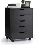 5 Drawers File Storage Cabinet, 26.5" Vertical Filling Cabinet for Home Office, Under Desk Office Drawer Organizer, Universal & Lockable Casters, Rolling Printer Storage Rack (Black)
