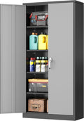 INTERGREAT Metal Garage Storage Cabinet with Lock, 72" Storage Cabinet with Locking Doors and 4 Adjustable Shelves, Lockable Steel Tool Cabinet for Home Office, School, Black Grey