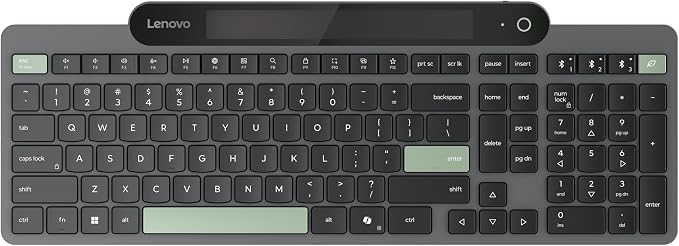 Lenovo 800 Self-Charging Bluetooth Keyboard, Uses Ambient Light for Charging, Bluetooth 5.1, Supports 3 Devices, Battery Free, Wireless, Grey