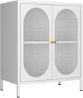2 Mesh Door Accent Storage Cabinet for Home, LivingRoom, Office Room,Kitchen-Metal Locker Cabinet with 1 Adjustable Shelves-2-Tier (Small Mesh Door, White)