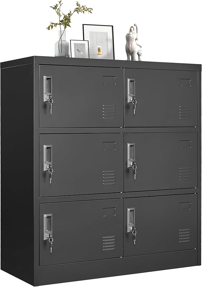 Metal Lockers for Employees, Storage Employee Locker, 72" Storage Lockers with Shelves Steel Cabinet for Home (Black, 6 Door)