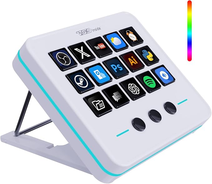 Macro Keypad, Stream Controller Deck Gaming Streaming Shortcut Keyboard, 18 Programmable Keys Customizable Visual AI Pad USB Soundboard for OBS, YouTube, Desk Office Setup, Laptop, PC, Mac