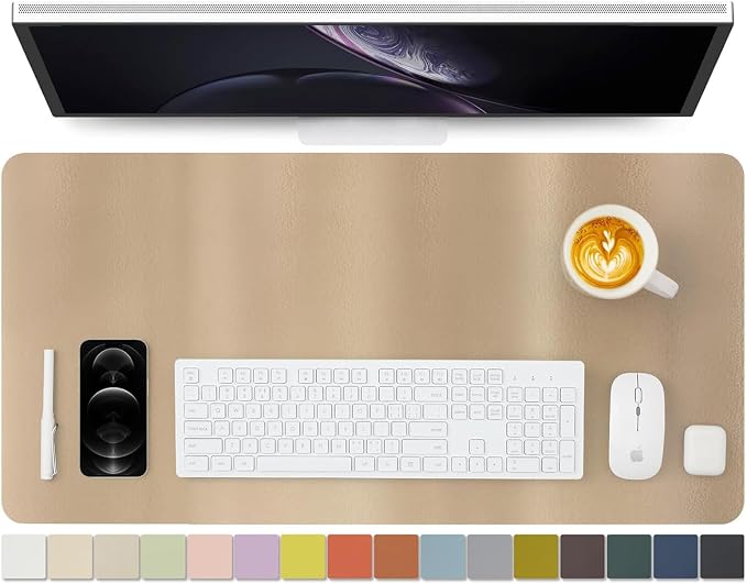 HOMIEAZICOZI Leather Desk Mat - Non-Slip PU Pad for Office and Home Organization Accessories Ideal Large Mouse Mats on Top of Desks (Champagne Gold,31.5''x 15.7'') (DPD-CG-M)