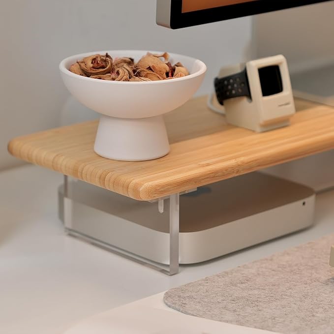 Bamboo Monitor Stand Riser with Acrylic Legs for Desk, 31.5 Inches Desktop Shelf Supports for PC Computer Monitor, Laptops, Printer, Speakers (Natural)