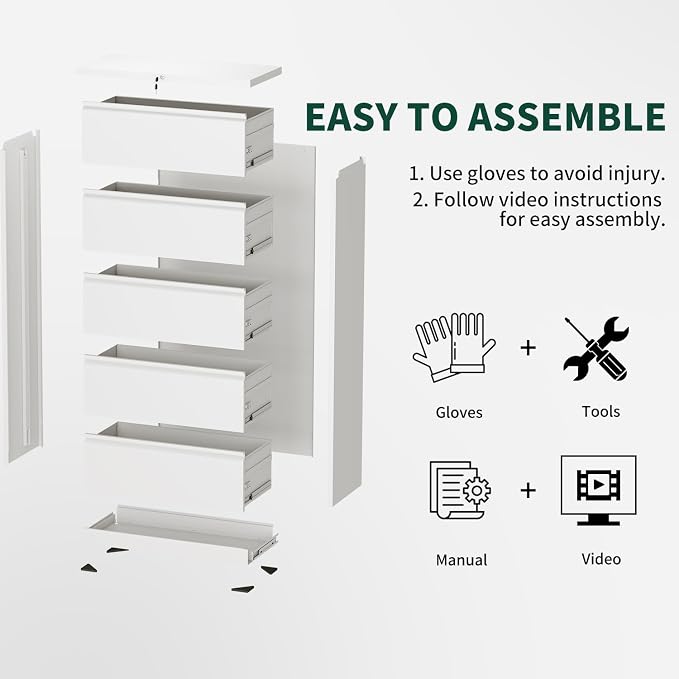 Lateral File Cabinet with Lock, Metal File Cabinets for Home Office Legal/Letter A4 Size, File Cabinet with 2 Drawer Storage Cabinet, Require Assembly, White