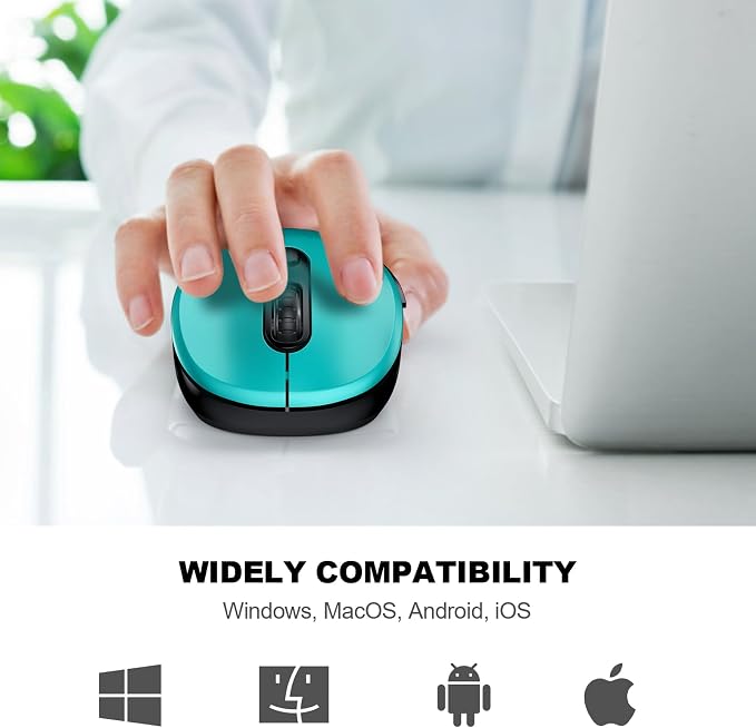 WisFox 2.4G Wireless Mouse for Laptop, Ergonomic Computer Mouse with USB Receiver and Type-C Adapter, 3 Adjustable Levels, 6 Button Cordless Wireless Mice for Windows Mac PC Notebook (Green)