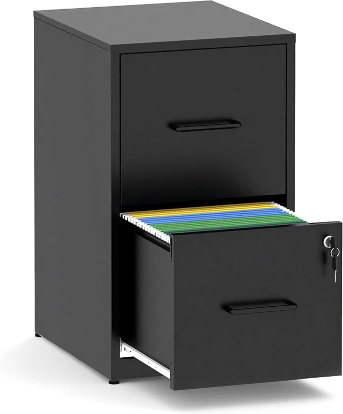 2 Drawer File Cabinet with Lock,Metal Vertical Filing Cabinets for Home Office,Heavy Duty File Storage Cabinet for Letter/Legal/A4/F4 Size File,Assembly Require (Black, Vertical 2 Drawer)