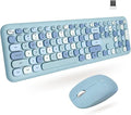 X9 Cute Wireless Keyboard and Mouse Combo - Retro Typewriter Keyboard and Mouse with Round Bubble Keys, 110 Keys and 18 Shortcuts Keyboard - Colorful Blue Keyboard Mouse Combo for PC Computer, Laptop