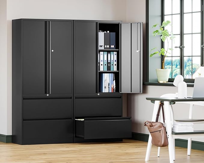 Letaya File Cabinet for Home Office, Metal Storage Cabinets with Adjust Shelves and Lock,2 Drawers Filing Cabinets-Hang Legal/Letter/A4/F4 Size Filing-Black