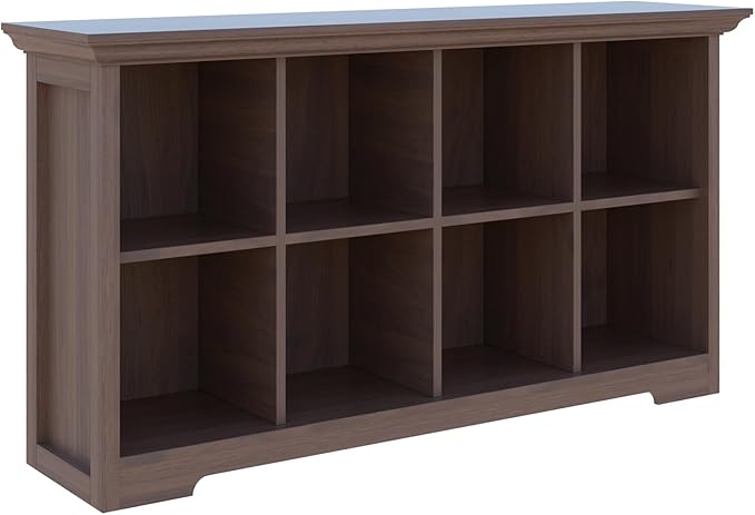 OSCHF Cube Shelf Bookcase with Base - Wooden 2 Tiers Floor Standing Low Storage Cabinet for Home and Office, 8-Cube Lattice Bookshelf, Walnut