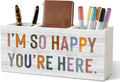 Classroom Pencil Pen Holder for Desk Organizer, I'm So Happy You're Here Wooden Box Decorations for Classroom Kids Room Bedroom Playroom Desk Tabletop Decor