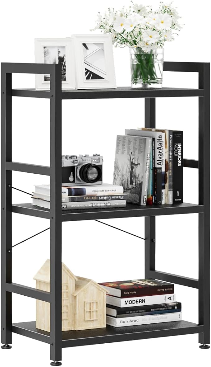NUMENN 3 Tier Slim Bookshelf, Bookcase Shelf Storage Organizer, Modern Book Shelf for Bedroom, Living Room and Home Office, Black