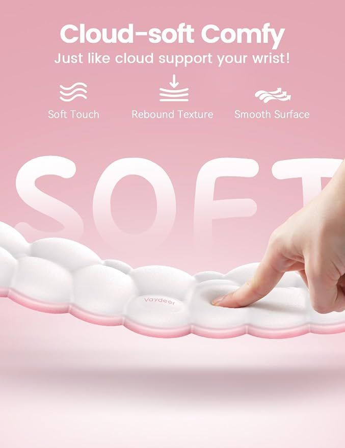 Vaydeer Cloud Keyboard Wrist Rest Set – Ergonomic Memory Foam Wrist Pad for Computer, Laptop & Gaming, Non-Slip Cute Desk Accessories for Office(Keyboard Rest + Mouse Rest + Coaster)