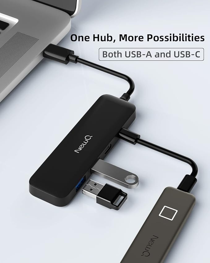 Dual USB C USB A 3.0 Hub: USB Hub 4 Ports with 2* USB-C 3.0 and 2* USB-A 3.0, Ultra Slim Portable USB Splitter Adapter for Laptop, PS4, Flash Drive, HDD, Xbox, Printer, Mouse, Keyboard, Computer