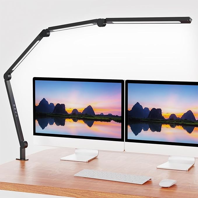 AILBTON Bright LED Desk Lamp with Clamp,Eye Caring Architect Led Desk Lights with Adjustable Swing Arm for Office Home,Dimming and Tempering Led Table Light