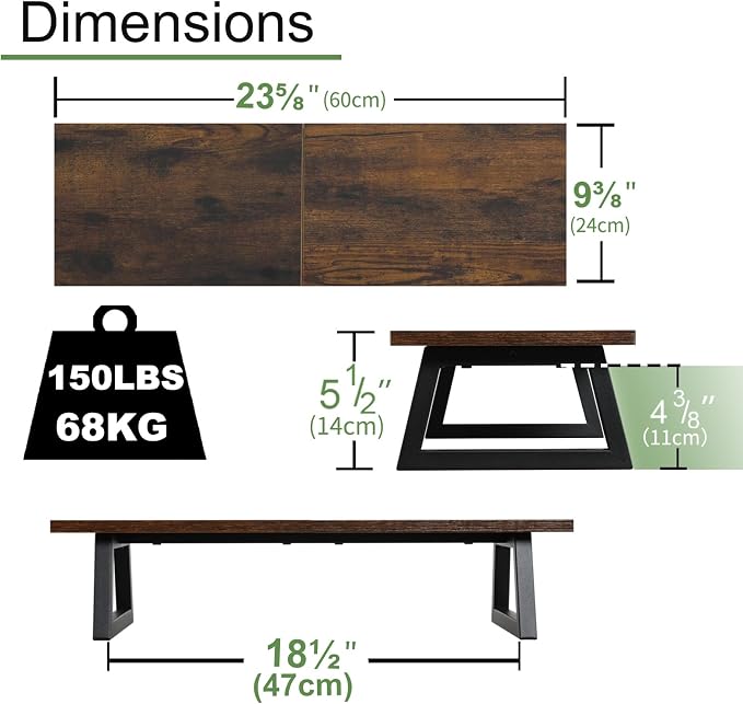 TEAMIX 24 inch Monitor Stand Riser, Rustic Brown Wood & Steel Computer Monitor Stand with Storage, Laptop, PC, Printer Stand Riser for Desktop Office Desk Organizers