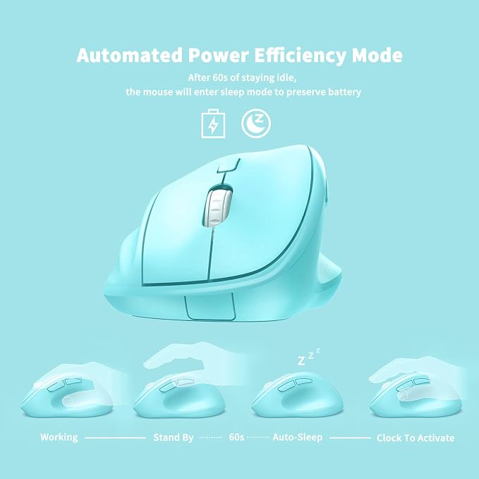Ergonomic Wireless Mouse with USB Receiver for PC Computer, Laptop and Desktop, Ergo Mouse Vertical with Silent Clicks Long Battery Life, Up to 1600 DPI & 1 AA Battery Powered, Blue