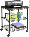 Safco Deskside 3 Tier Rolling Cart Printer Stand, Mobile Utility Table for Home Office with Steel Shelves, Black