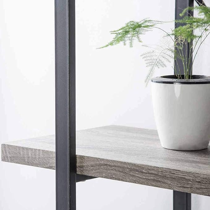 HSH 5-Shelf Vintage Industrial Rustic Bookshelf, 5 Tier Wood and Metal Bookcase, Open Etagere Book Shelf, Farmhouse Wooden Bookshelves, Light Grey Oak