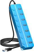 ONFINIO USB Hub 3.0, 7-Port USB Hub Splitter with Individual On/Off Switches and Lights, 3.2ft/1m Long Cable Compatible with MacBook, Laptop, Surface Pro, PS4, PC, Flash Drive, Mobile HDD-Blue