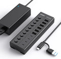 FIDECO 60W Powered USB Hub for Laptop and PC, 10-Port 10Gbps USB Splitter with 12V 5A Power Adapter, Aluminum USB 3.2 Gen 2 Multiport Adapter, 6 USB-A and 4 USB-C Ports, Support BC1.2 Charging (Black)