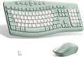 Wireless Keyboard and Mouse Combo,2.4G Full Size Ergonomic Curved Silent Keyboard with Fn Multimedia Keys for Office and Home, 3-DPI Quiet Mouse for Windows,Mac OS Desktop/Laptop/PC (Avocado Green-B)