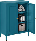 Bevivog Bathroom Floor Storage Cabinet,Metal Storage Sideboard with 2 Doors and 2 Adjustable Shelves,Modern Small Storage Cabinets, Blue Metal Locker for Entryway,Living Room,Hallway