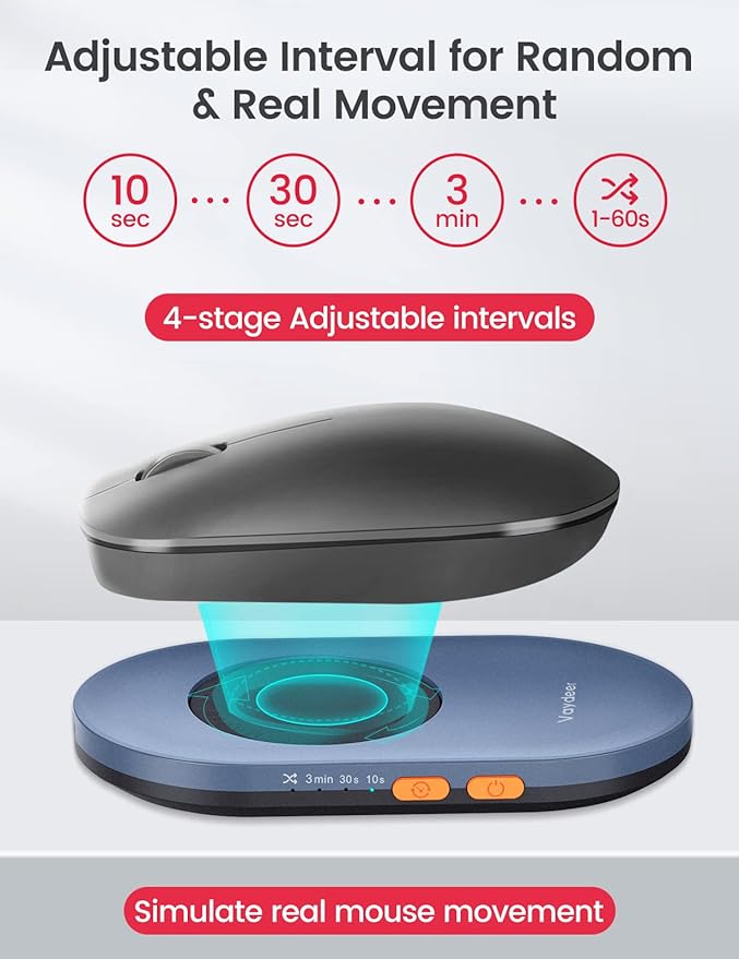 Vaydeer Ultra Slim Mouse Mover, Air 3 Mouse Jiggler with Adjustable Interval Timer, Undetectable & Noiseless, Simulates Realistic Movement, Driver-Free Shaker for Keeping The PC Active (Misty White)