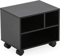FITUEYES Mobile Printer Stand with Storage, Under Desk Black Wood Small Rolling Printer Table Work Cart with Wheels and 3 Compartment Organizer Spaces for Home Office, 15.7 x 11.8 x 13.8