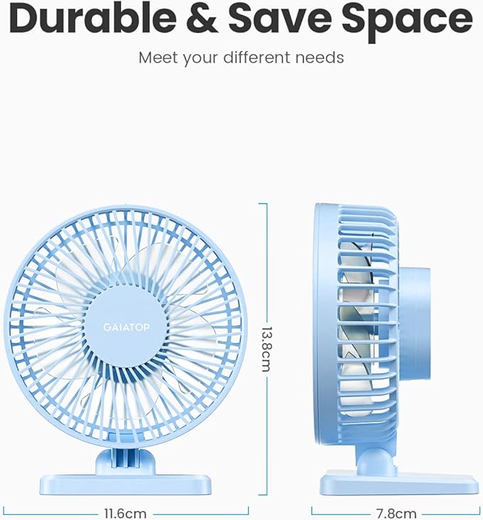 Gaiatop USB Desk Fan, Small But Powerful, Personal Portable Quiet 3 Speeds, Adjustable Mini Table Desktop fan for Cooling Home Office Car Summer Travel Gifts Light blue