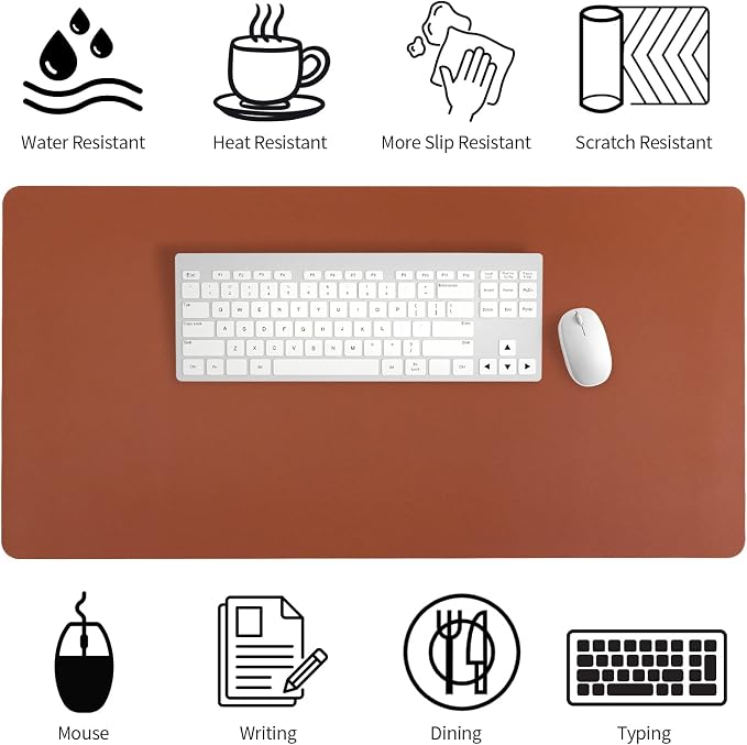 Bloss Brown Leather Desk Pad Protector, Office Desk Mat, Large Mouse Pad, Non-Slip PU Leather Desk Blotter, Laptop Desk Pad, Waterproof Desk Writing Pad for Office and Home (,35.4" x 17")