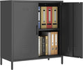 Steehoom Metal Cabinet with 2 Door, All Steel Small Locker Sideboard Buffet Storage Cabinet Console Table for Garage, Office (Black, H35.43'')