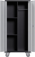 GarveeHome Metal Locker Storage Cabinet with Wheels 71" H with Doors and 2 Shelves Adjustable 4 Adjustable Feet for Home, Garage, Office, Shop