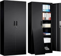 Metal Garage Storage Cabinets,71” Tall Metal Storage Cabinet with Lock and 5 Adjustable Shelves, Locking Cabinets for Office, Home, Garage, Warehouse 71" H x 32" W x 16" D (Black)