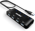 USB Hub, 4-Port USB 3.0 Hub Splitter with 2 ft Extended Cable, Ultra Slim Data USB Extender with Individual Power Switches and LED