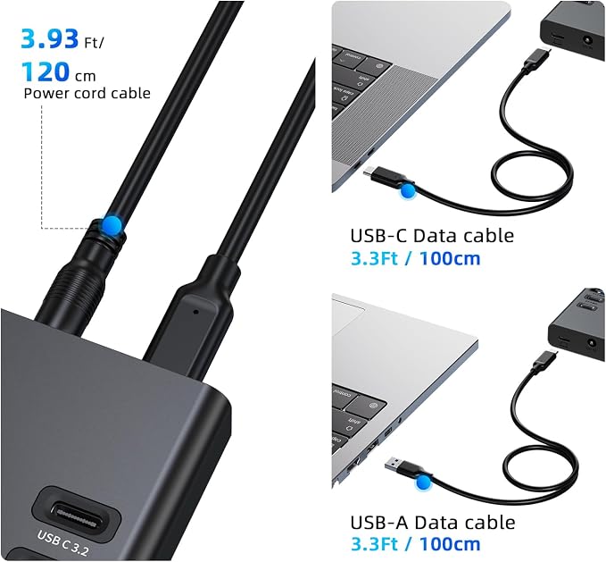 Powered USB Hub 10Gbps, 17 Ports 96W USB 3.2 Hub(10 USB-A 3.2 Ports+3 QC 24W Fast Charging Ports+2 USB-C 3.2 Ports+SD/TF Card Reader), 12V/8A Power Adapter for Laptop, PC, Computer, HDD,Flash Drive