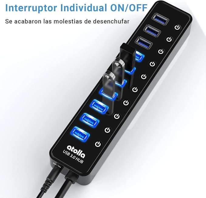 Powered USB 3.0 Hub, atolla 10 Ports USB Data Hub Splitter with Individual ON/Off Switches and 12V/2.5A Power Adapter USB Extension for Mouse, Keyboard, Hard Drive or More USB Devices