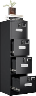 METAN Upgrade Metal 4 Drawer Files Cabinet for Home Office,Lockable Steel File Storage Cabinet with 4 Locks for Hanging Legal/Letter A4 Size, Assembly Required,Black