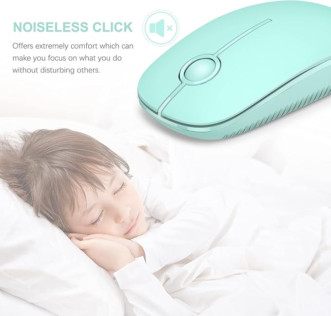 VssoPlor Wireless Mouse, 2.4G Slim Portable Computer Mice with Nano Receiver for Notebook, PC, Laptop, Computer (Mint Green)