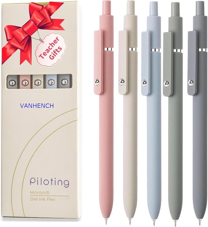 Vanhench 5Pcs Gel Pens, Black Ink Pen Fine Point Smooth Writing Pen, Aesthetic Pens for Journaling Note Taking, Teacher Gifts for Women, Teacher Supplies, Preppy Stuff
