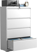 IKIMI 4 Drawer Lateral File Cabinets,White Metal Lateral Filing Cabinet for Home Office,Wide Steel Storage Cabinet Commercial Drawer for Legal/Letter/A4 Size Files