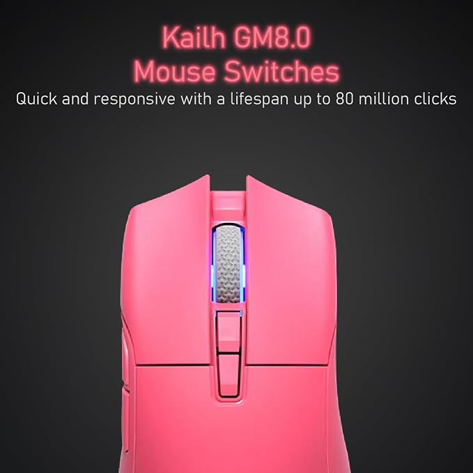 iRocks M31R Wireless Gaming Mouse, Triple Mode 2.4G/ Bluetooth/USB-C Detachable Cable Gaming Mouse, Kailh GM8.0 Mouse Switches, Advanced PixArt PAW3395 Optical Sensor, Up to 26,000 DPI - Pink