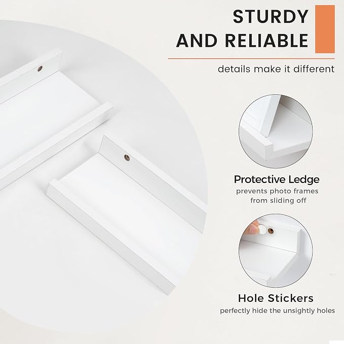 FLYJOE Picture Ledge Shelf, Floating Shelves Set of 2, 32 Inches Nursery Book Shelves for Toys Storage, Kids Bookshelf Wall Mounted for Living Room Bedroom Decor Books Photo Frames, White