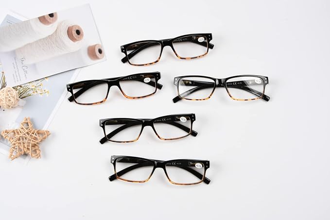 Eyekepper Vintage Reading Glasses for Men - 5 Pack Spring Hinges Classic Readers - Black-Tortoise Frame +3.25
