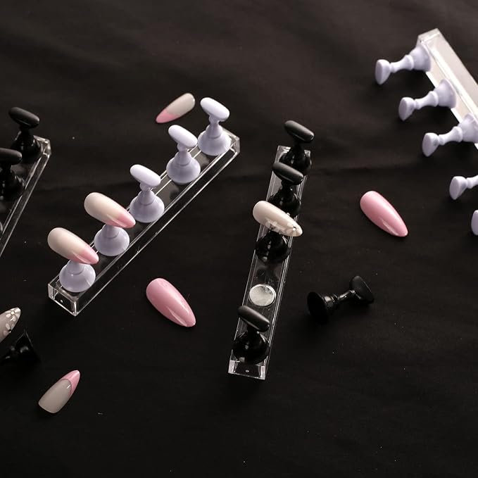 4 Sets White Nail Stand for Press on Nails Display, Magnetic Fake Nail Tips Holder for Painting Nails Practice, Beginner Acrylic Nail Art Kit Accessories, Nail Salon Equipment and Decorations