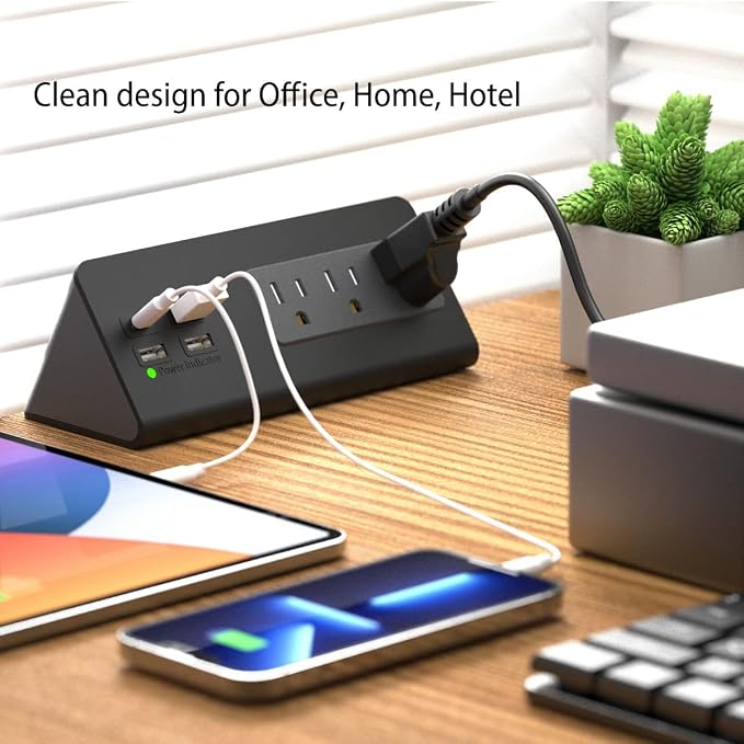 Nightstand Edge Mount Power Strip with USB-C Ports Tabletop Surge Protector Desk Clamp Power Sockets with 3 AC Outlets &4 Fast Charging USB Ports for Home Office Hotel and Dormitory