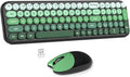 Wireless Keyboard and Mouse Combo, MOWUX Compact Typewriter Retro Round Computer Keyboard, Cute Optical Mouse Wireless, Plug and Play, for Laptop, PC, Computer- Black Green Gradient
