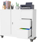 Mobile Large Lateral File Cabinet 3-Drawer,Home Office Rolling Filing Storage Cabinets with Lock & Wheels,Metal Printer Stand Office Storage A4,Letter Legal File Folders