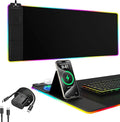 Mouse Pad with Phone Holder, Wireless Charging Desk Mat, RGB Gaming Mousepad Home Office Large Desk Pad with Ultra-Smooth Surface, Non-Slip Base, Waterproof Keyboard Pad,Black with 20W USB C Charger